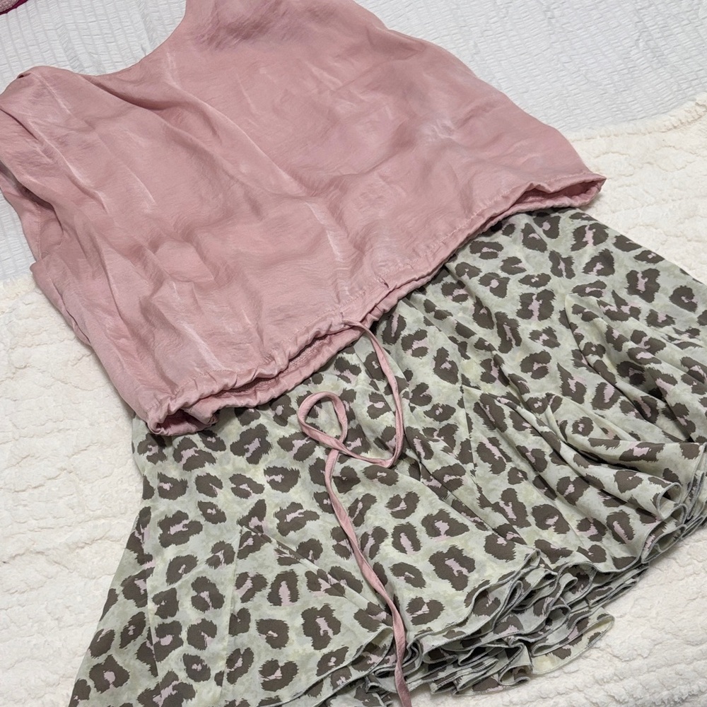 Impressions Pink and Leopard Skirt Set